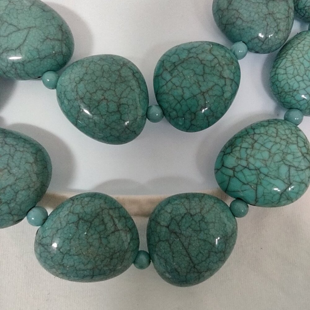 Faux Stone Turquoise Two-Strand Adjustable Chunky Statement Necklace - Picture 5 of 6